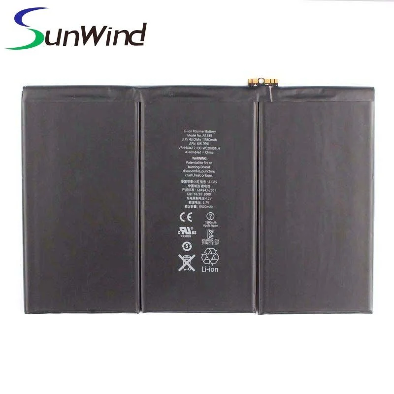 High Capacity 3.7V 11560mAh PC Tablet Rechargeable Battery for Apple iPad 3 iPad 4 A1389 A1416