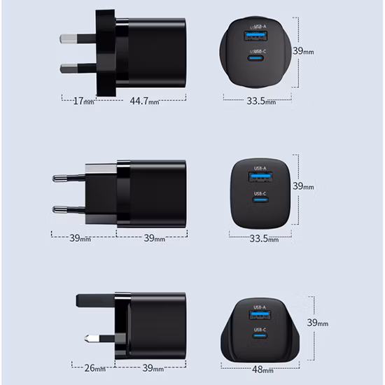 Зарядное устройство GaN мощностью 33 Вт с 2 портами USB A и USB C для мобильного телефона и планшетного ПК со скидкой 10 %